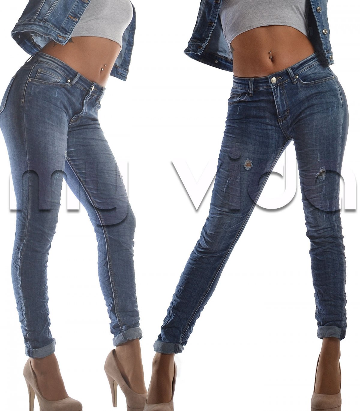 Jeans donna pantaloni elasticizzati toppe slim skinny STRAPPI nuovi ML1332 